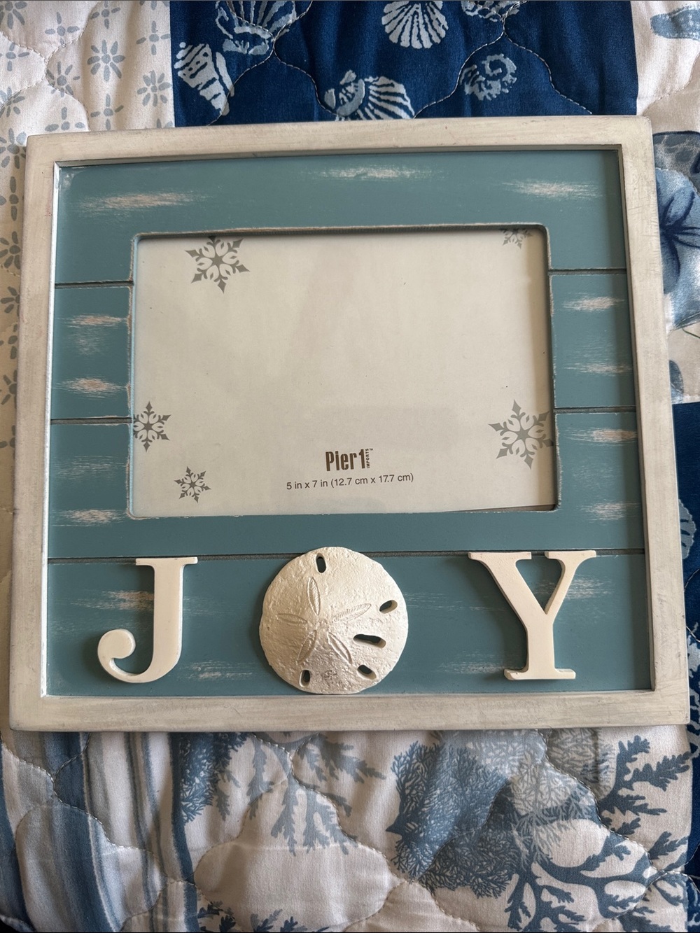 Pier 1 Coastal Blue 'JOY' Photo Frame with White Accents